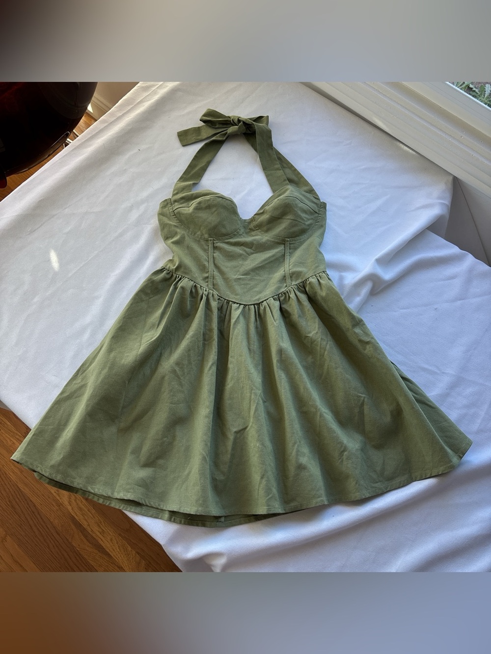 Olive Green Halter Sundress - Classic Fit & Flare
